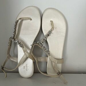 DB Studio Women's Cream Jeweled T-Strap Sandals